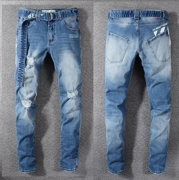 

new trendy mens fashion paint point slim micro-elastic denim pants jeans fashion zipper trousers designer brand apparel#044, Blue