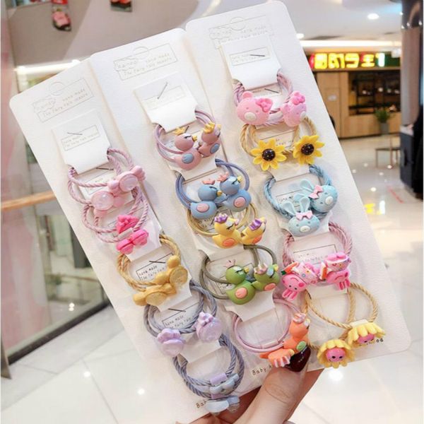 

ponytail holder headbands for kids hair accessories irls cute cartoon animals 10pcs/set fruit elastic hair bands scrunchies, Slivery;white