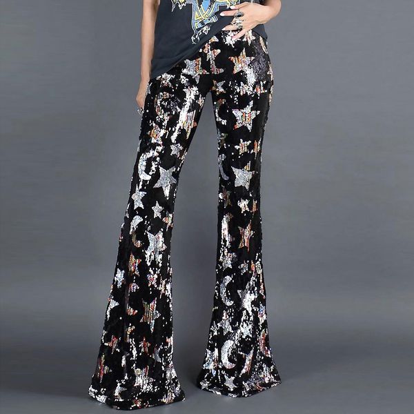 

Winter Solid sequins Sexy Female Lady Women's Palazzo Flared Wide Killer Legs Pants High Waist Ladies Long Trousers SY77249