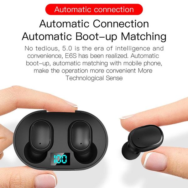 

new mini tws e6s bluetooth 5.0 earphones for iphone android devices wireless stereo in-ear sports earbuds with led digital charging box