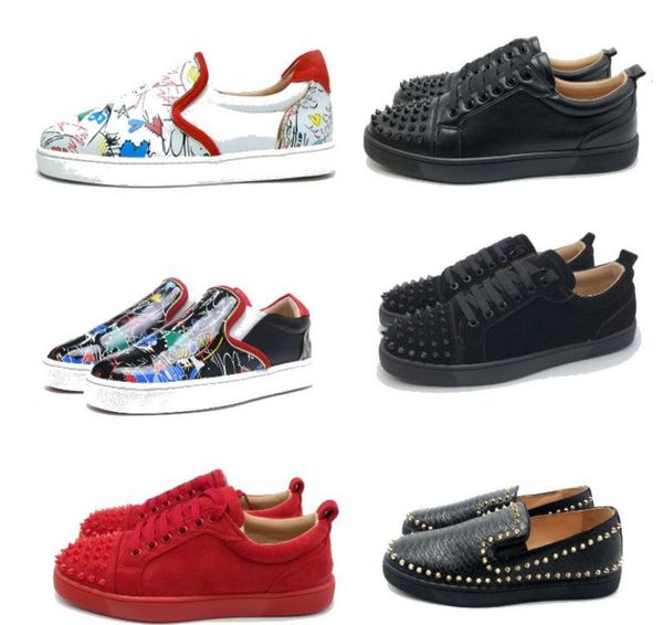 

red bottom spike shoes 2019 mix lace up designer shoes loafers slip on leather suedue luxury casual shoes size 35-46 with box, Black