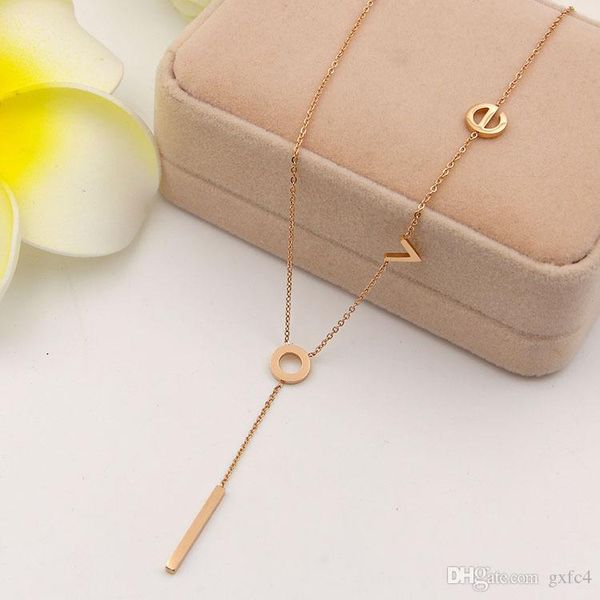

south korea does not fade titanium rose gold color letter love pendant accessories chain necklace all-match clavicle for women, Silver