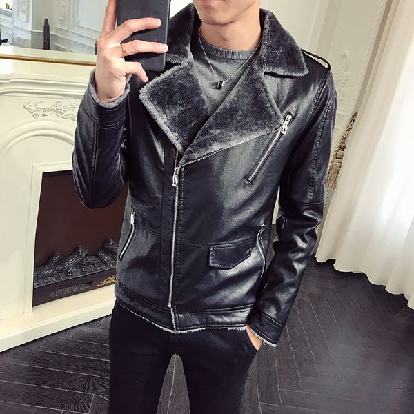 

2018 warm brand clothing deri mont erkek black 4xl winter leather casual jackets men thermal coats male faux leather jackets