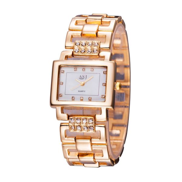 

asj 2019 new women crystal bling drill design round dial bracelet wrist watches quartz creative fashion wristwatch, Slivery;brown