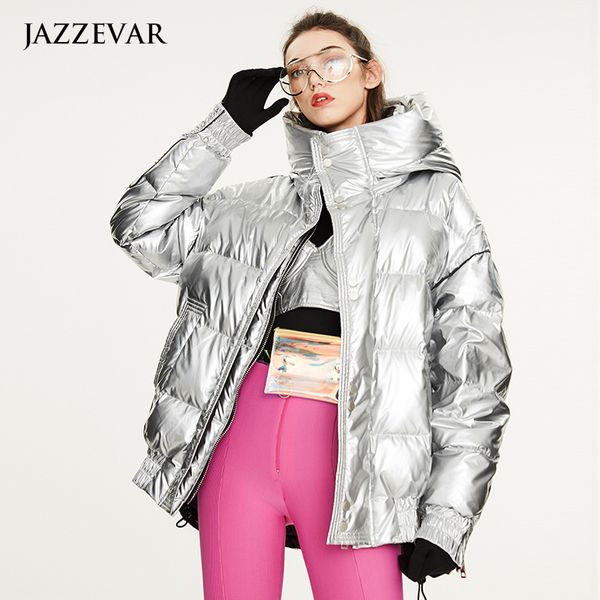 

jia zehua winter new products limit challenge men and women couples laser bright surface thick loose-fit mid-length down jacket, Black;white