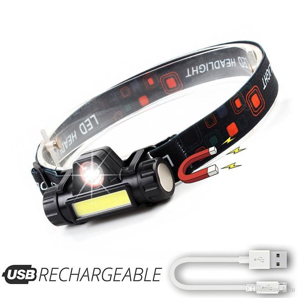 

led rechargeable headlamp xpe+cob work light 2 lighting modes with tail magnet detachable headlight for camping, adventure