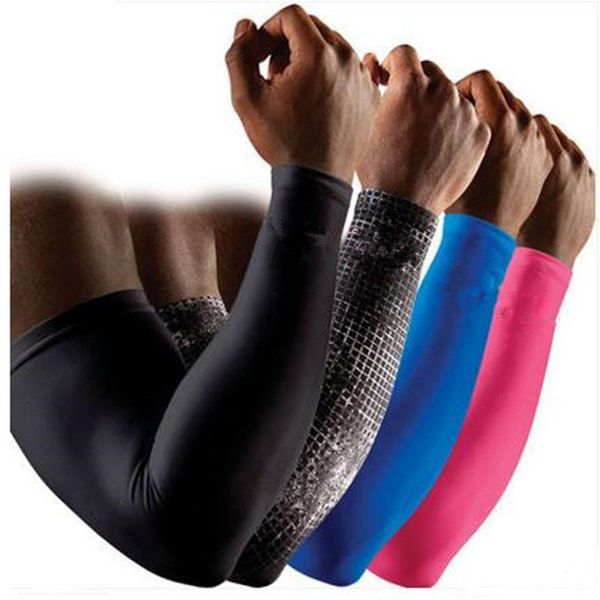 

compression arm sleeve gym arm warmers running cover guards basketball elbow pads support fitness cycling sun uv protection, Black