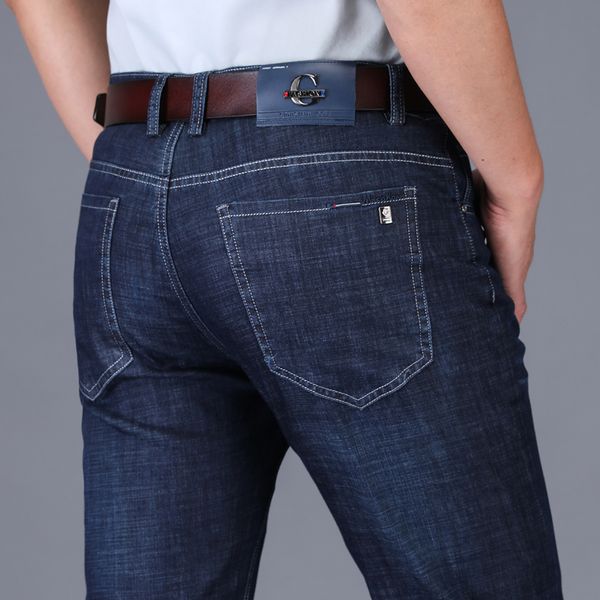 

spring summer new mens jeans brand clothing smart casual jeans regular fit straight denim pants men stretch long trousers, Blue