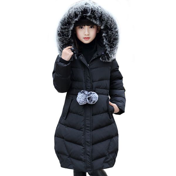

new winter jackets girls fur hooded thickness kids coats winterjas meisjes winter jacket 8wc038, Blue;gray