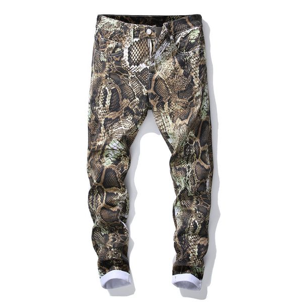 

autumn slim hip hop male casual sweatpants fashion joggers streetwear snakeskin print homme pants, Black