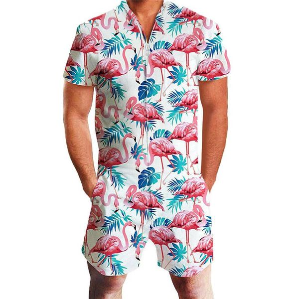 

2019 гавайская фламинго тигр печати 3d комбинезоны мужчины комбинезон комбинезон грузовой гарем комбинезоны комплекты летние повседневные мо, Gray