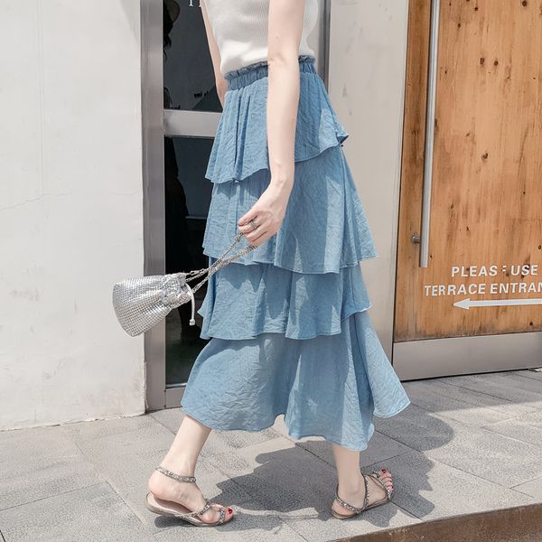 

2019 summer irregular women cake skirt korean high tight waist ins half-length solid color female skirt 001, Black