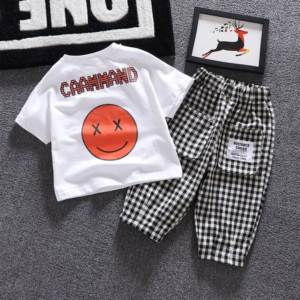 

summer dress emoticons short sleeve t-shirt short pants breeches coordinates 95% cotton thin 1-7 yrs old baby clothes boy girl, White