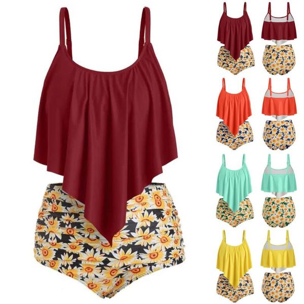 

swimsuit bikini women's swimming suit swimwear women two pieces bathing suits ruffled with high waisted bottom bikini set