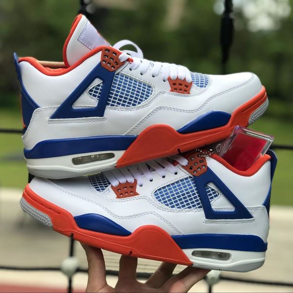 

new 4 4s white blue red basketball shoes mens outdoor designer trainers sports sneakers size us 7-13