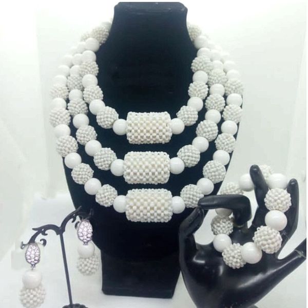 

4ujewelry white necklace set custom color handmade big balls crystal bridal jewelry set for african women nigerian weddings 2019, Slivery;golden