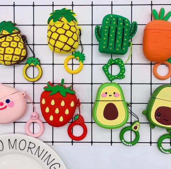 

cartoon cactus banana pineapple silicone skin protector shockproof airpods pro 3 2 1 case apple bluetooth headset cover earphone case ring