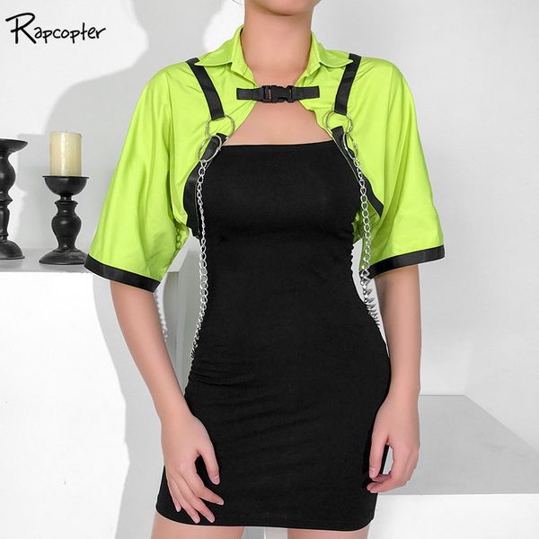 

rapcopter fluorescence green casual half sleeve jacket women turn-down collar harajuku loose jackets summer fashion crop jacket, Black;brown