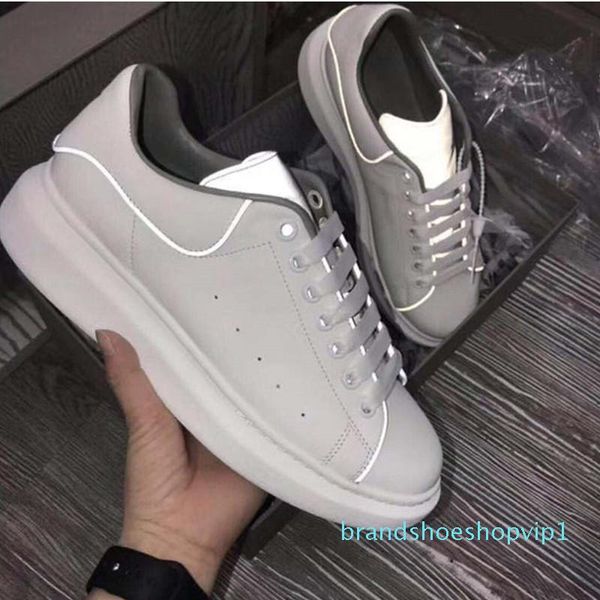 

2019 fluorescent reflective white casual shoes platform sneakers men women leather comfort leisure ladies nightclub with box, Black