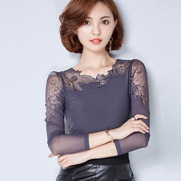 

blouses for women plus size chemise femme lace blouse chiffon shirt long sleeve women blouses blusas camisas 2019 ropa lace, White