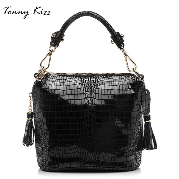 

tonny kizz small bucket crossbody bags for women genuine leather shoulder bags alligator prints tote ladies handbags tassel