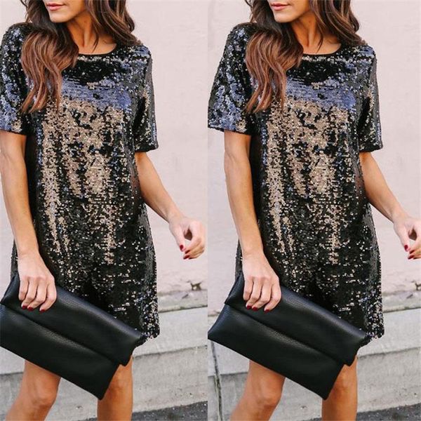 

Summer Designer Woman Sequins Dress Women Sexy Crew Neck Dresses Fashion Womens Loose Clothing