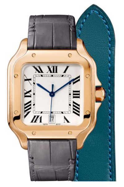 

jewelry brand car santo wgsa0011 gold 40mm case date white face automatic mechanical movement leather strap men sport wristwatch, Slivery;brown