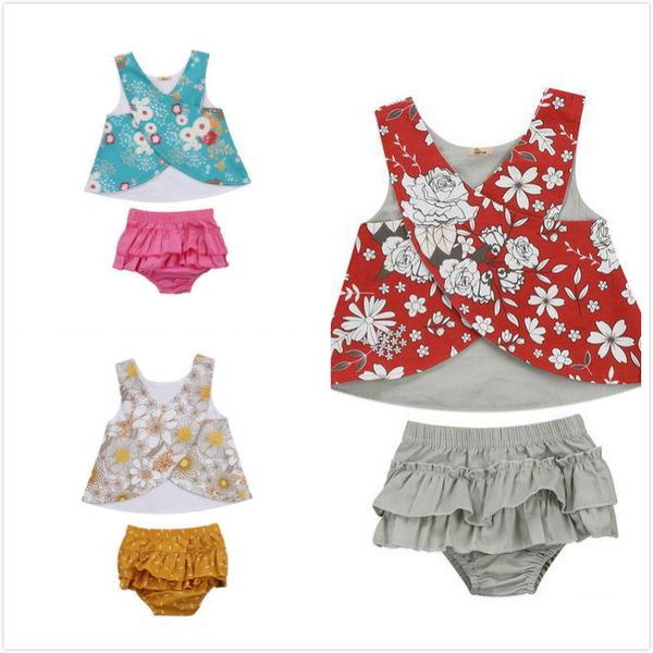 

flower newborn baby girls outfit clothes vest t-shirt tutu shorts pants set toddler infant girl flower lovely soft clothing, White