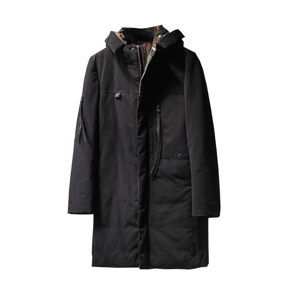 

long winter jacket hooded men clothing casual camouflage coat male duck down parka jaquetas masculina inverno lw1084, Black