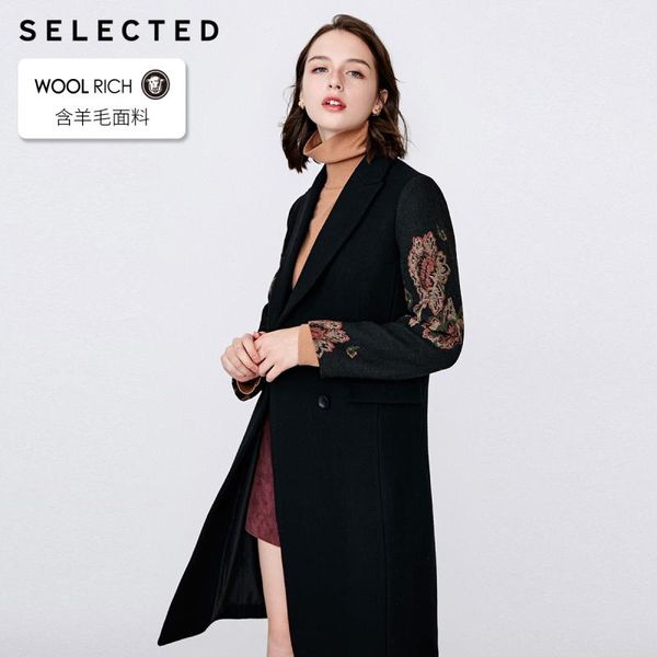 

selected autumn and winter women's wool jacquard long woolen coat jacket s |418427515, Black;brown