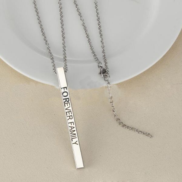 

bar necklace engraved inspirational word necklaces for women stainless steel vertical personalized necklace, Silver