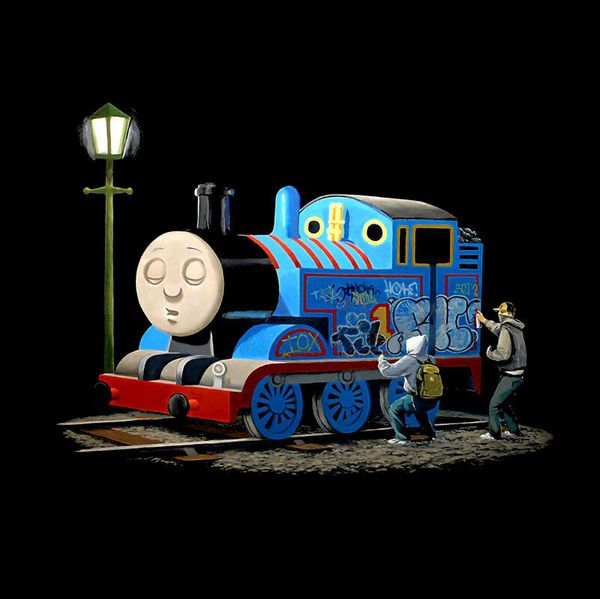 

banksy thomas tank engine tagg graffiti art home wall art decor handpainted &hd print oil painting on canvas wall art canvas pictures 190825