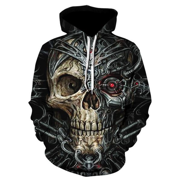 

men 2019 new long sleeve autumn winter hoodies 3d skull print hooded loose sweatshirts male casual plus size 3xl hoodies, Black