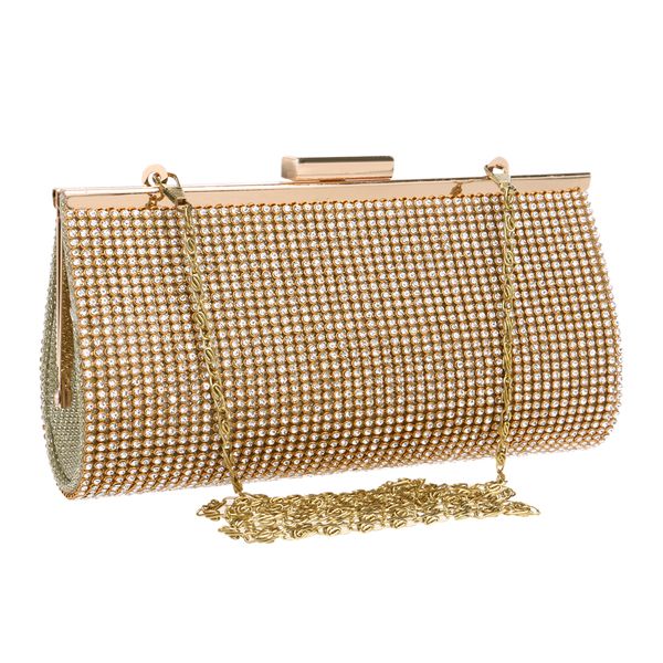 

designer-two side diamonds women evening bags chain shoulder messenger evening bags silver/gold color evening bag for party handbags