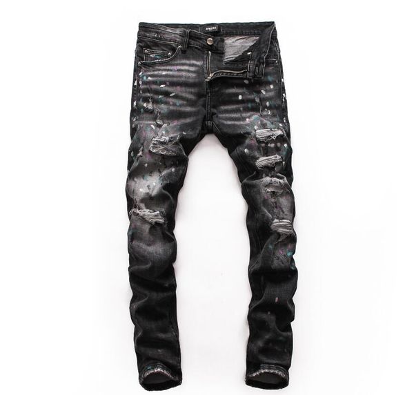 

new 2020 men ripped denim tearing jeans navy black cotton fashion tight spring autumn men's pants bb323, Blue