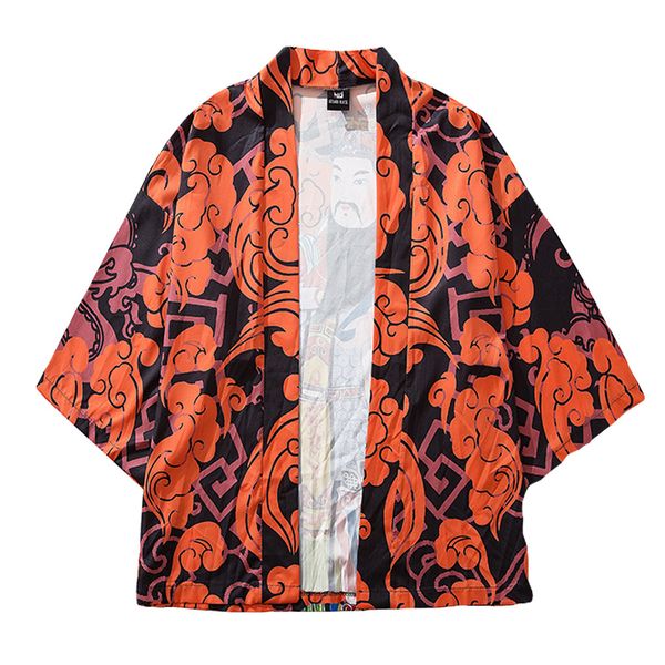

feitong fashion mens cardigan national print shirts loose jacket yukata coat baggy summer blusas femininas, White;black