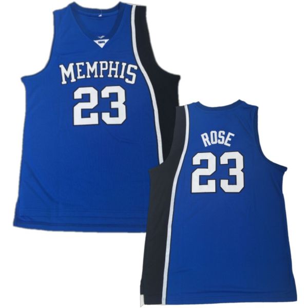 Shirt de Rosa Universidade Azul Derrick Rose Memphis Tigers Colégio Jerseys costurado 23 de Derrick Rose Basketball Homens Jersey