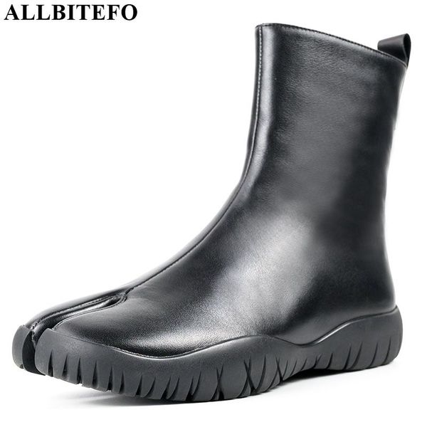 

allbitefo real genuine leather comfortable women boots simple style ankle boots pure color fashion girls, Black