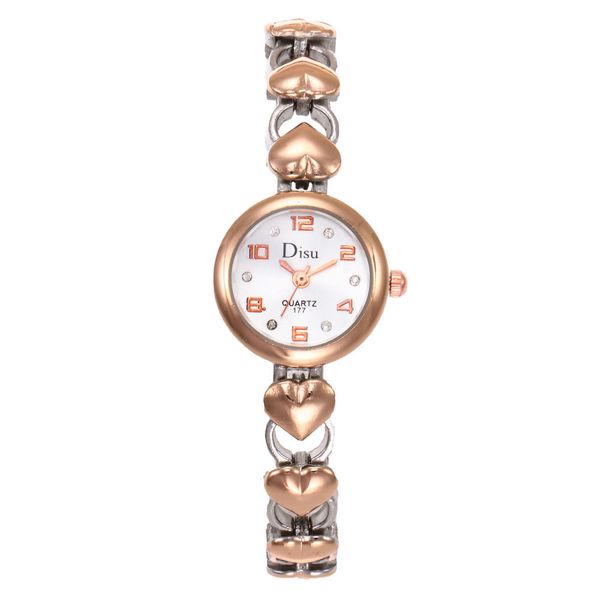 

new ladies watch rhinestone heart-shaped bracelet watch women fashion hour rose gold watches ladies alloy analog quartz relojes, Slivery;brown