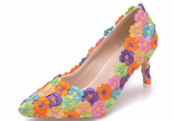 

women's shoes in spring and autumn high fine heel pointed end flower @qwer381, Black