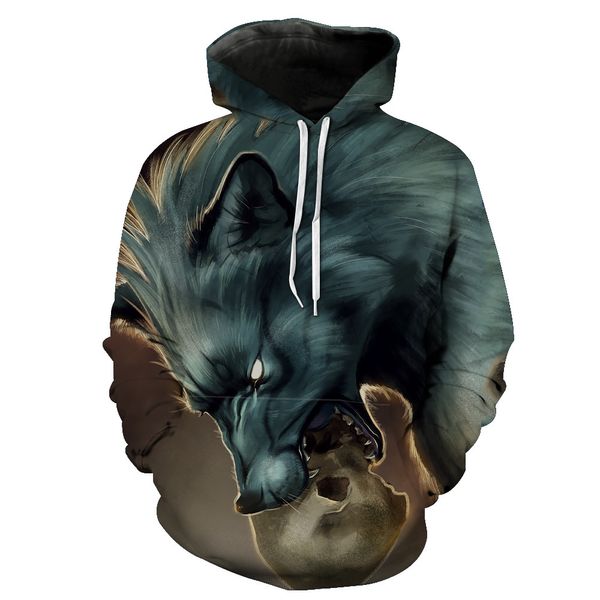 

trade bloodthirsty wolf wang stamp cap pocket cover men's fashion men's clothing with hat clothing blouse hoodies, Black