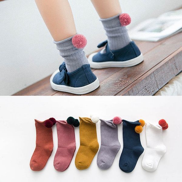

cute pompom kids baby socks cotton infant baby girl socks children toddler cute new autumn winter keep warm fashion socks, Pink;yellow