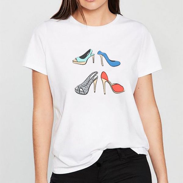 

womens designer summer tshirts high heels printed white short sleeve tees plus size casual t shirts