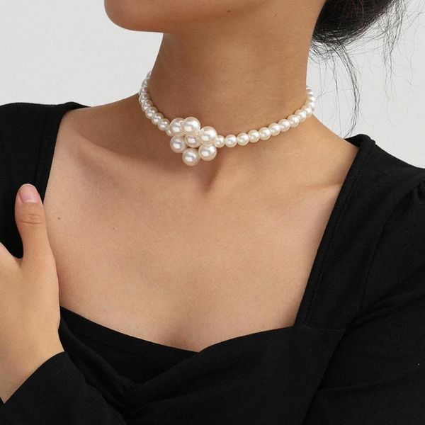 

мода однослойные ручной цветок жемчужное ожерелье ожерелье эстетическим цепь для женщин kpop ювелирных друзей choker один кусок, Silver