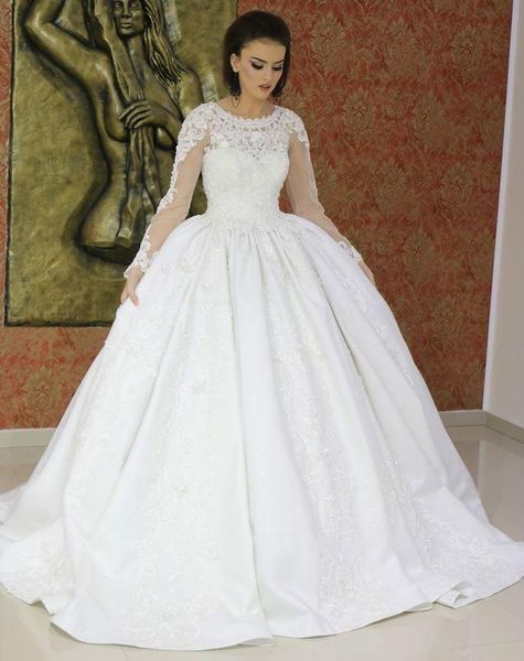 

2020 старинные бальное платье Свадебные платья с длинным рукавом Jewel шеи атлас круж