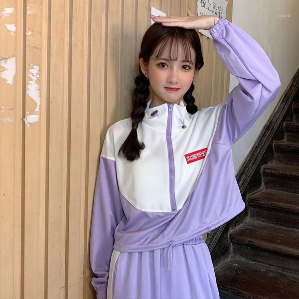 

autumn korean new casual tracksuit women set hoodies coat + nine-point pants two piece set fashion ladies suit streetwear s-2xl1, White