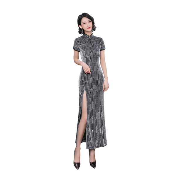 

shanghai story long cheongsam sequins qipao high split chinese traditional dress 2 color, Red