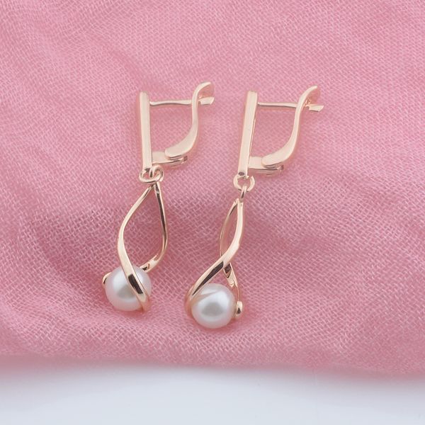 

fj 3 style women 585 rose gold color simulated pearl long/snap new fashion drop earrings, Silver