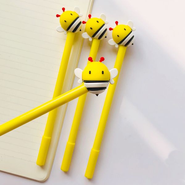 

2x cute yellow bee silicone doll gel pen student stationery school office supply blue ink