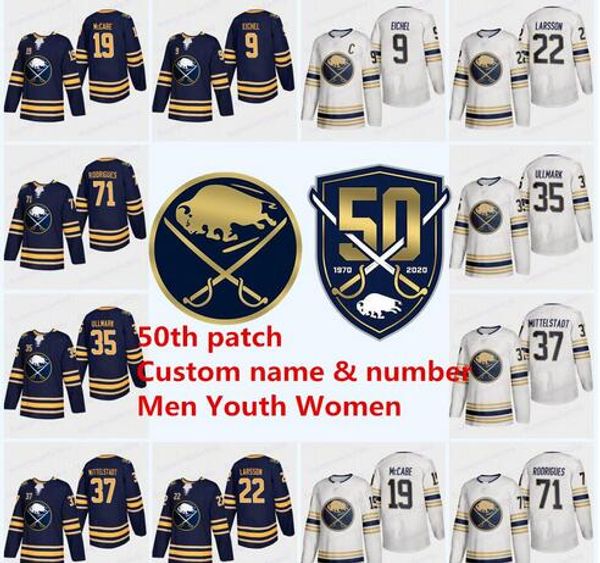 

buffalo sabres gold 50th anniversary patch jersey jack eichel rasmus dahlin ryan oreilly jake mccabe jeff skinner marcus johansson jerseys, Black